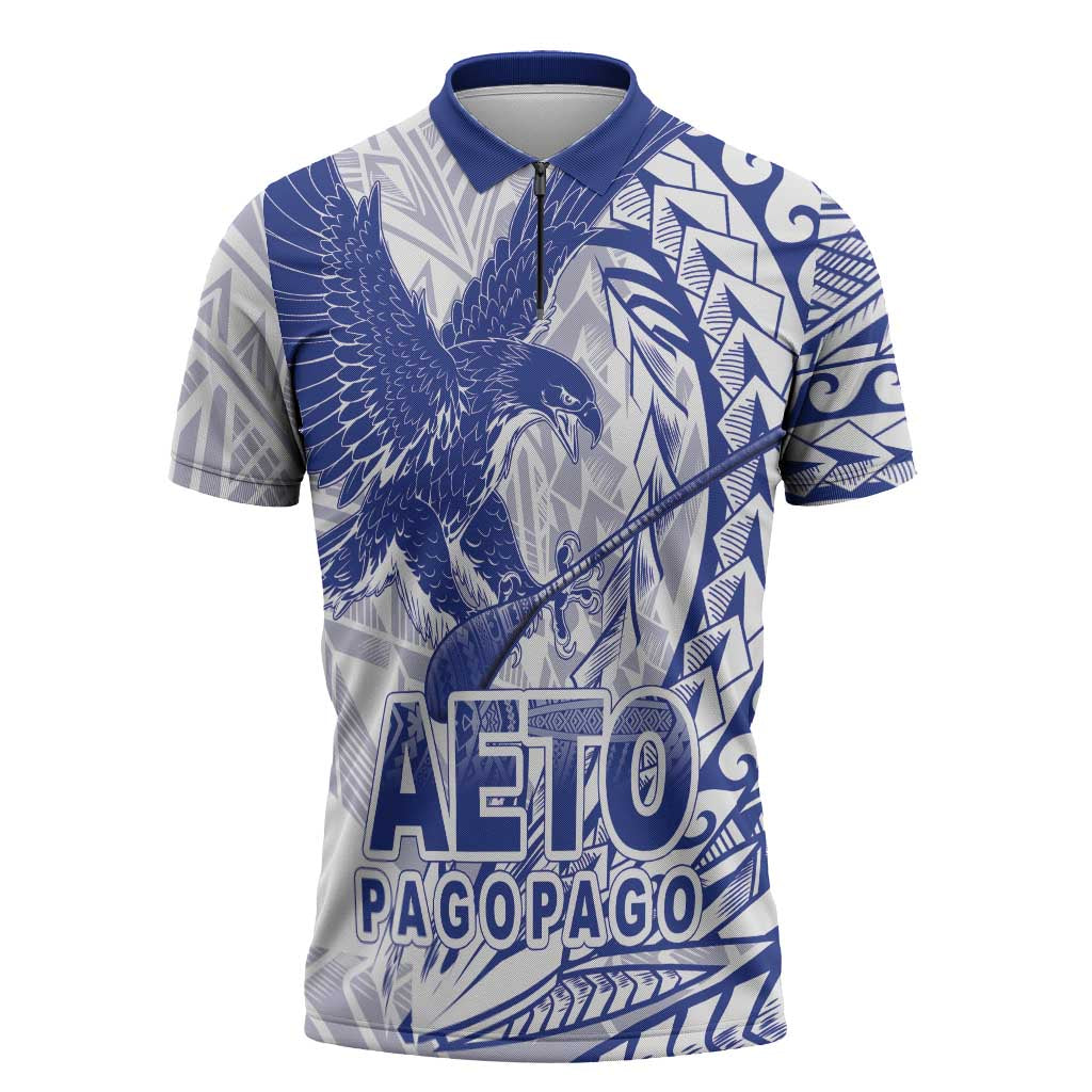 Samoa Pago Pago Aeto Zipper Polo Shirt Wingstyle Blue-White Color - Polynesian Pride
