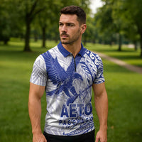 Samoa Pago Pago Aeto Zipper Polo Shirt Wingstyle Blue-White Color - Polynesian Pride