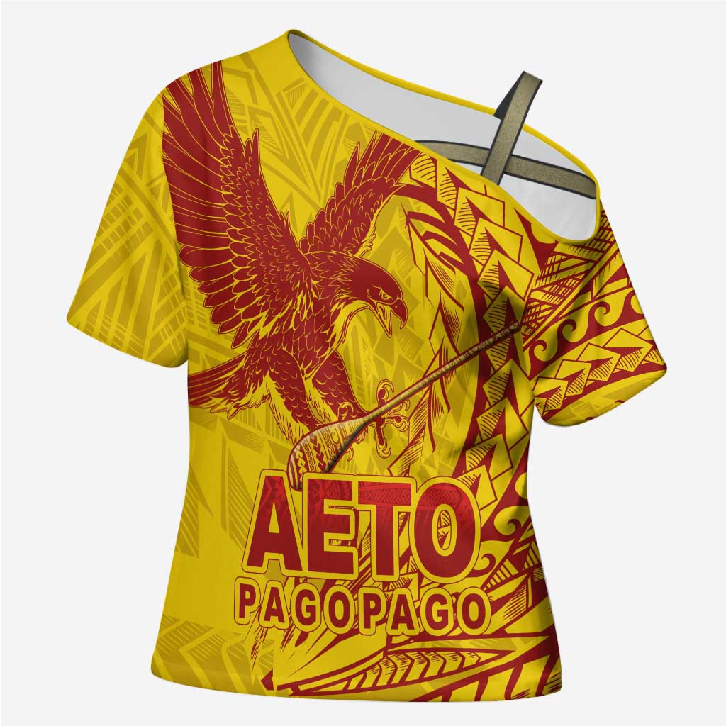 Samoa Pago Pago Aeto Cross Shoulder Shirt Wingstyle Red-Gold Color - Polynesian Pride