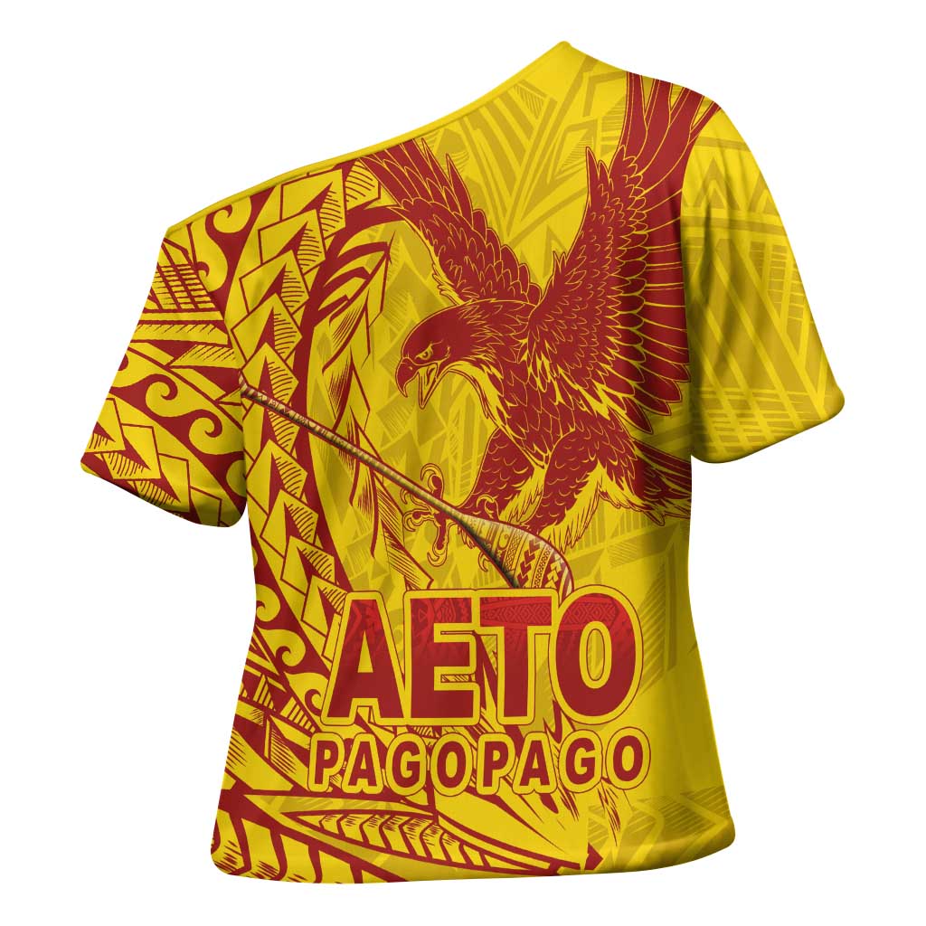 Samoa Pago Pago Aeto Cross Shoulder Shirt Wingstyle Red-Gold Color - Polynesian Pride