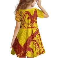 Samoa Pago Pago Aeto Family Matching Off Shoulder Short Dress and Hawaiian Shirt Wingstyle Red-Gold Color - Polynesian Pride