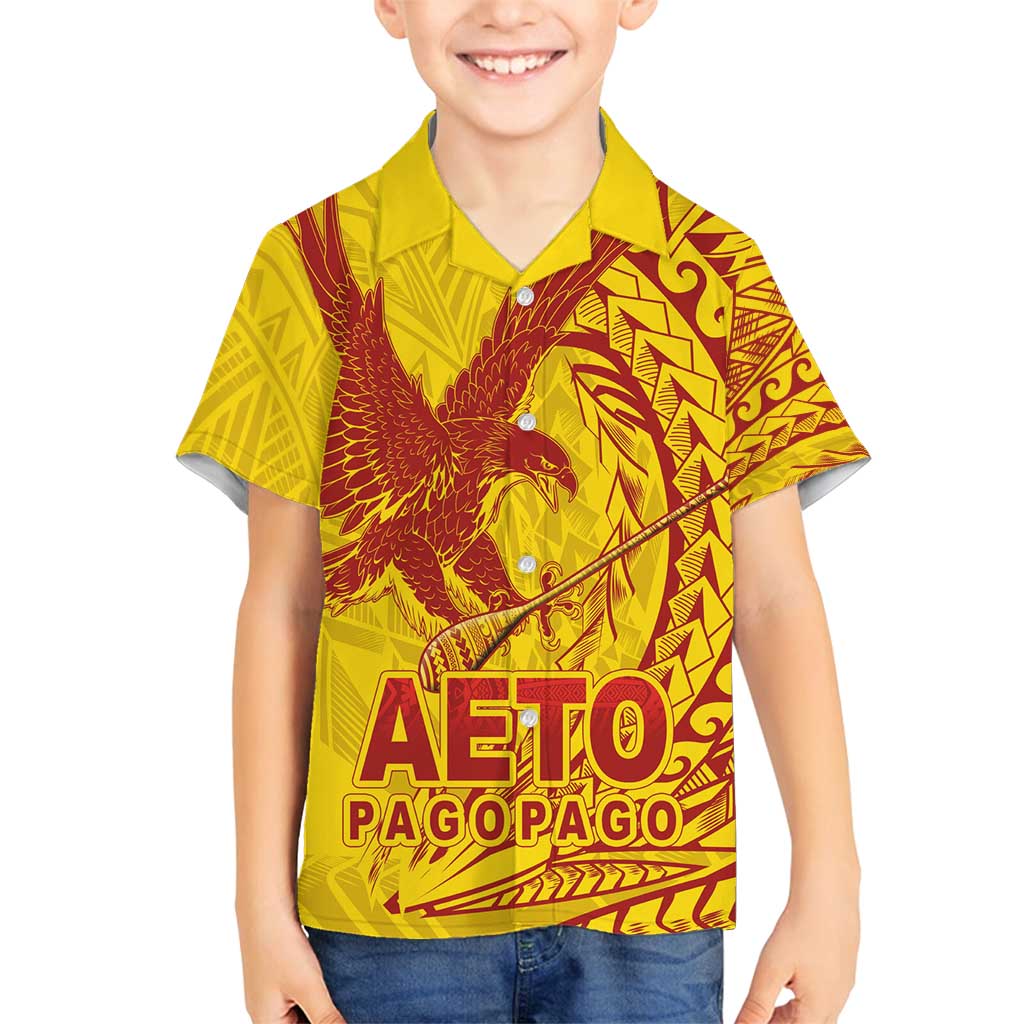 Samoa Pago Pago Aeto Family Matching Off Shoulder Short Dress and Hawaiian Shirt Wingstyle Red-Gold Color - Polynesian Pride