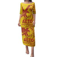 Samoa Pago Pago Aeto Family Matching Puletasi and Hawaiian Shirt Wingstyle Red-Gold Color - Polynesian Pride