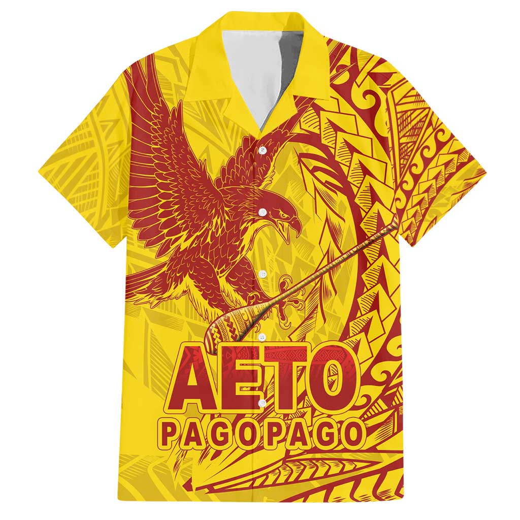 Samoa Pago Pago Aeto Family Matching Short Sleeve Bodycon Dress and Hawaiian Shirt Wingstyle Red-Gold Color - Polynesian Pride