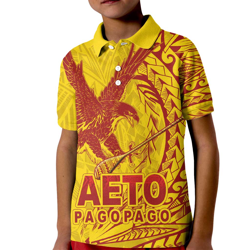 Samoa Pago Pago Aeto Kid Polo Shirt Wingstyle Red-Gold Color - Polynesian Pride
