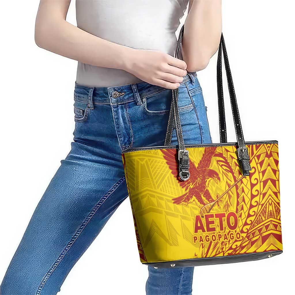 Samoa Pago Pago Aeto Leather Tote Bag Wingstyle Red-Gold Color - Polynesian Pride