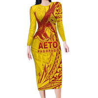 Samoa Pago Pago Aeto Long Sleeve Bodycon Dress Wingstyle Red-Gold Color - Polynesian Pride