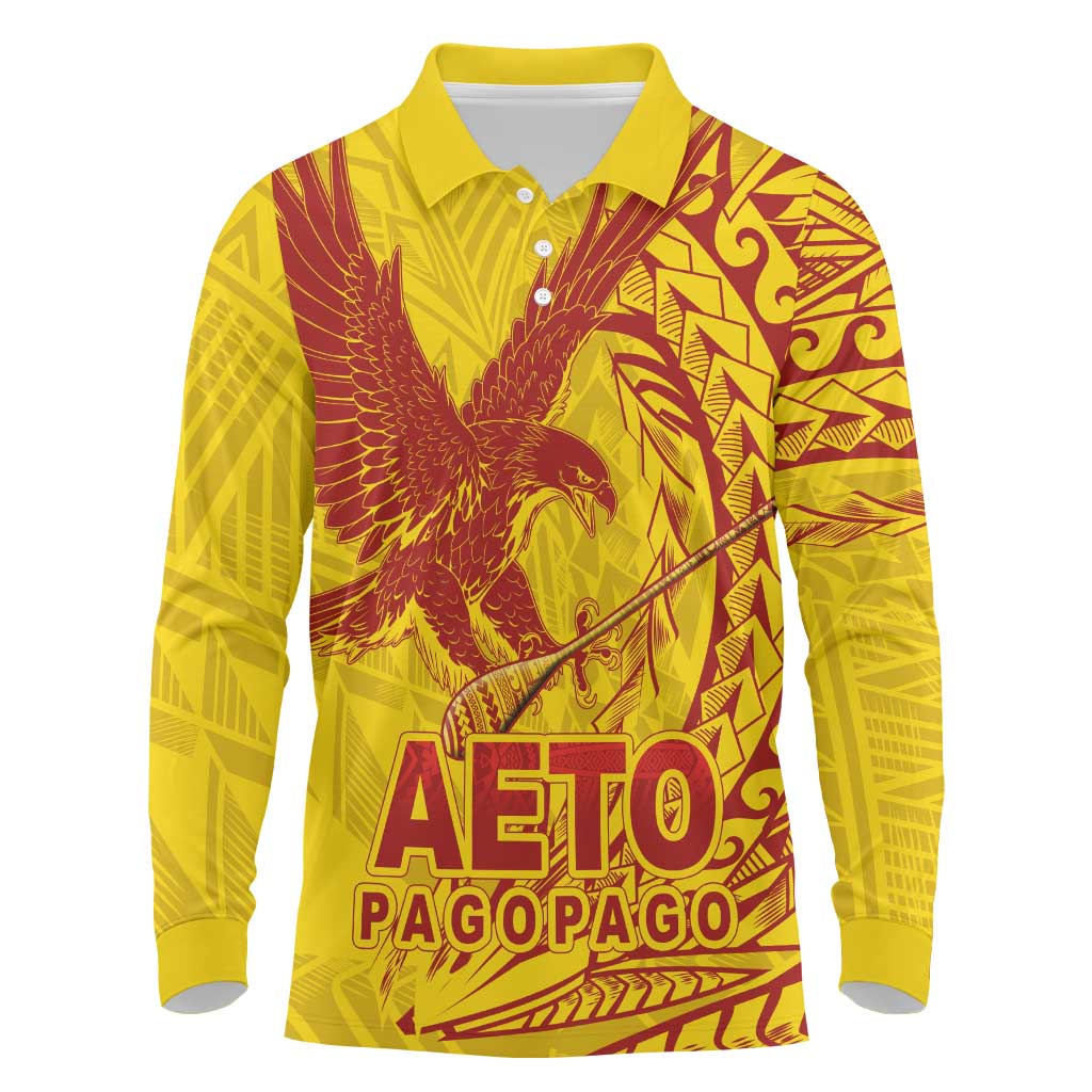 Samoa Pago Pago Aeto Long Sleeve Polo Shirt Wingstyle Red-Gold Color - Polynesian Pride