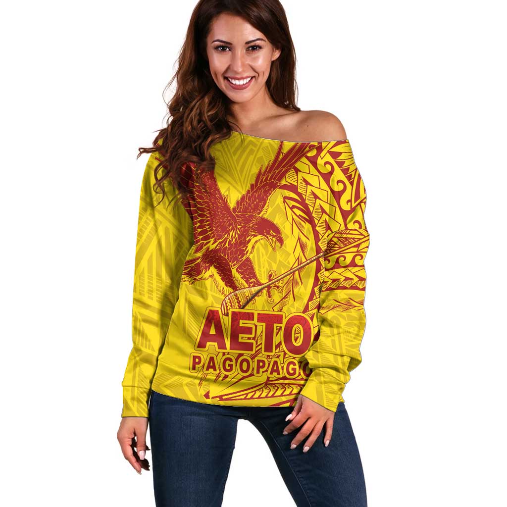Samoa Pago Pago Aeto Off Shoulder Sweater Wingstyle Red-Gold Color - Polynesian Pride