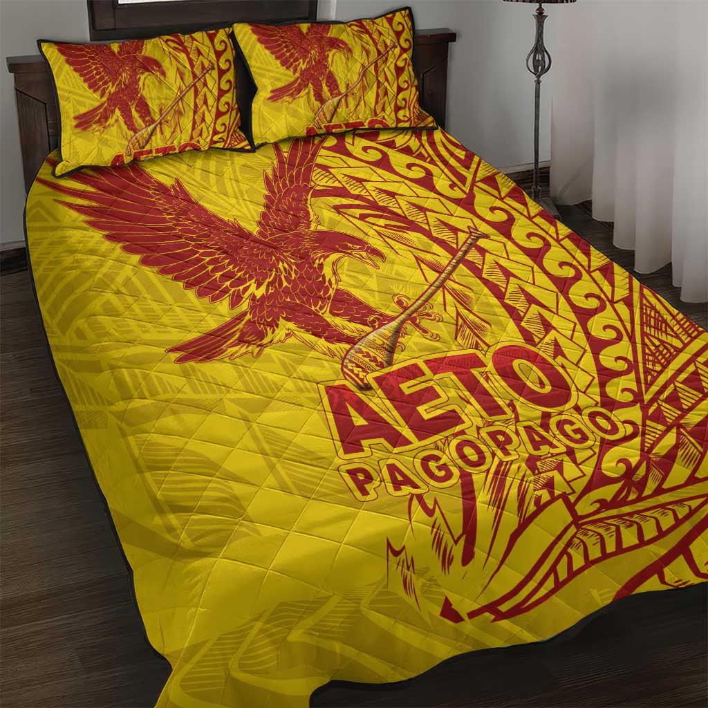 Samoa Pago Pago Aeto Quilt Bed Set Wingstyle Red-Gold Color - Polynesian Pride
