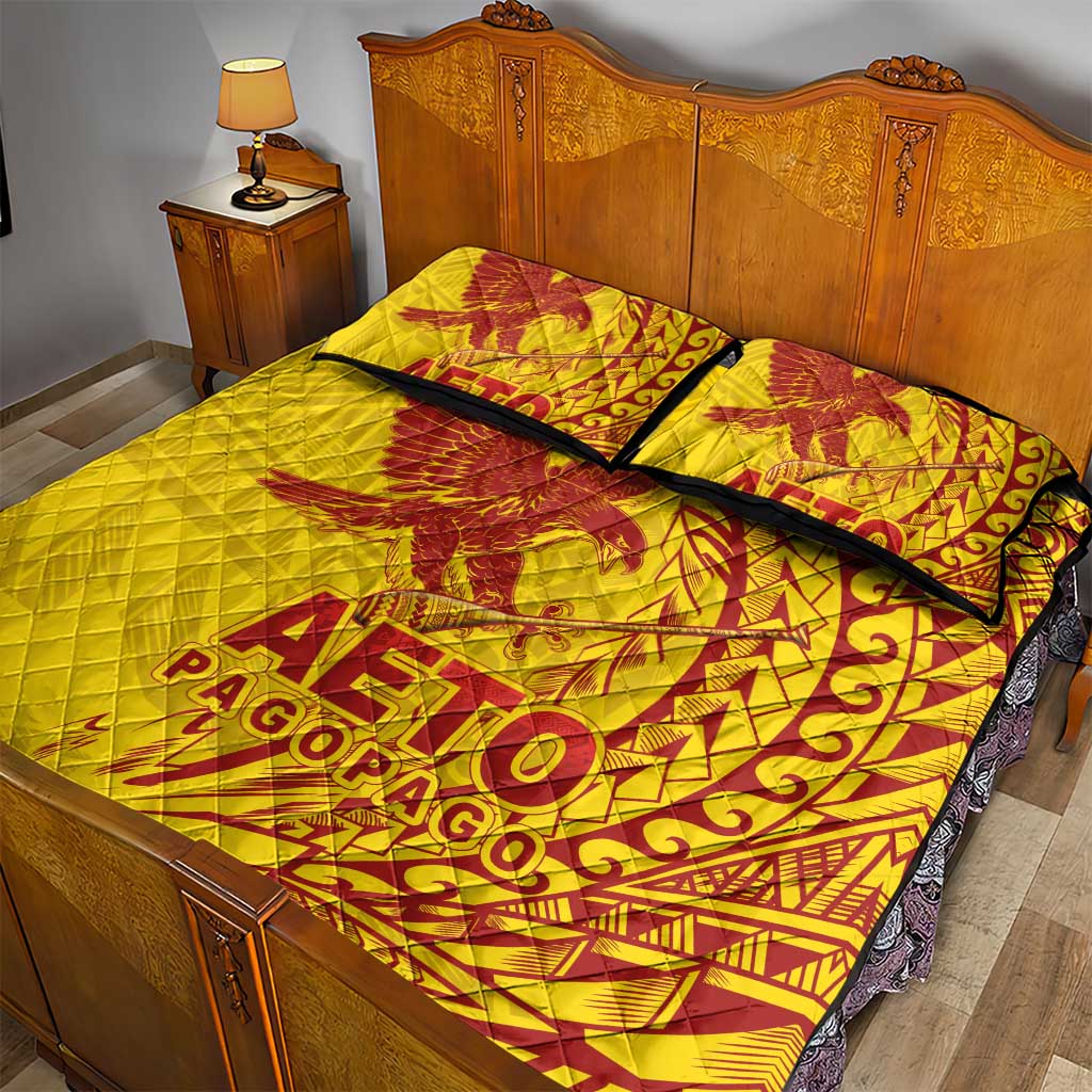 Samoa Pago Pago Aeto Quilt Bed Set Wingstyle Red-Gold Color - Polynesian Pride
