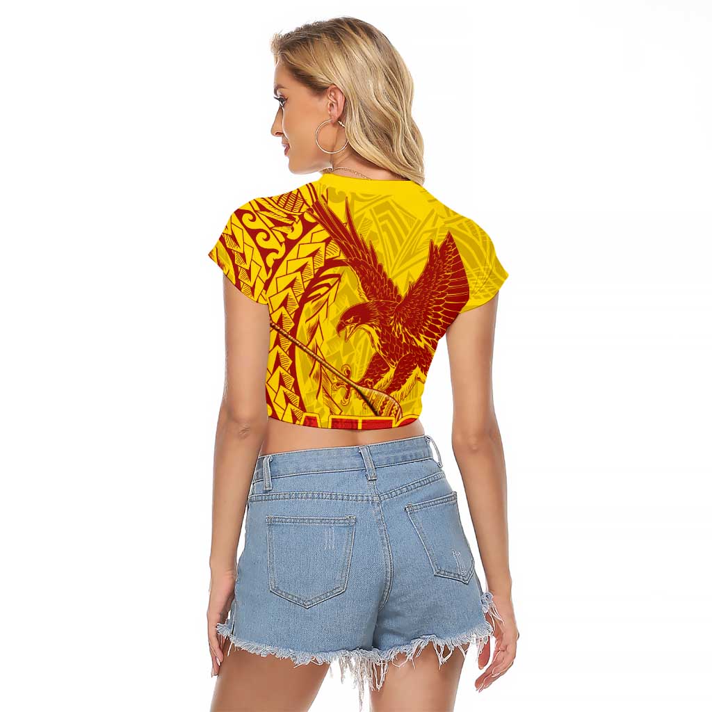 Samoa Pago Pago Aeto Raglan Cropped T Shirt Wingstyle Red-Gold Color - Polynesian Pride