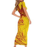 Samoa Pago Pago Aeto Short Sleeve Bodycon Dress Wingstyle Red-Gold Color - Polynesian Pride