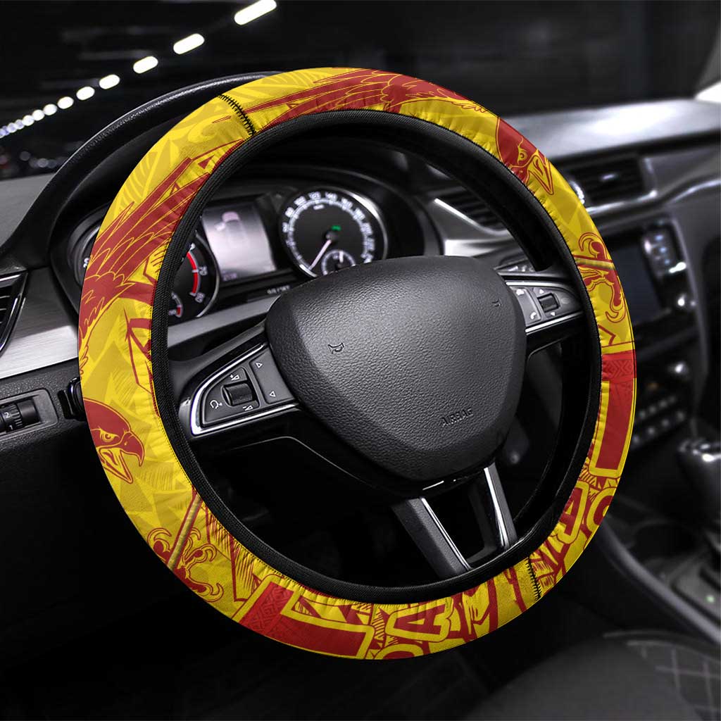 Samoa Pago Pago Aeto Steering Wheel Cover Wingstyle Red-Gold Color - Polynesian Pride