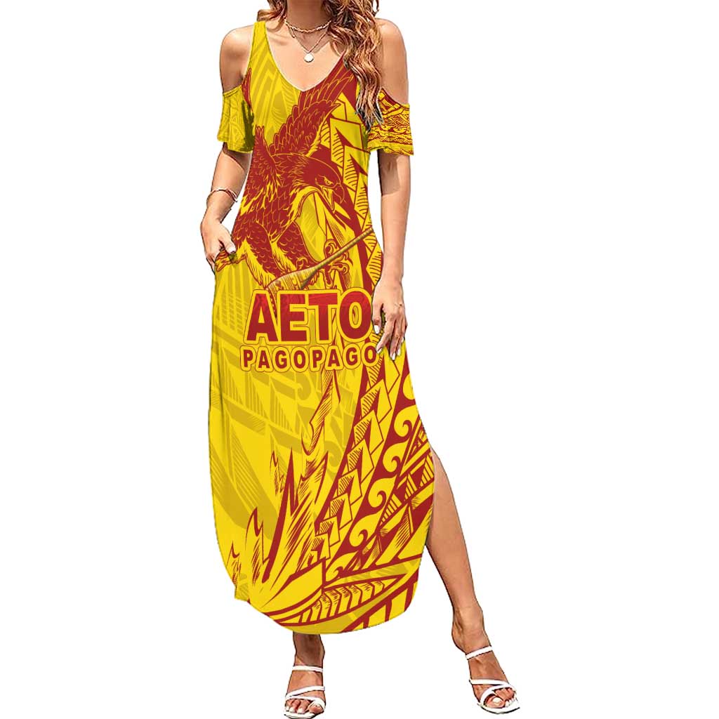 Samoa Pago Pago Aeto Summer Maxi Dress Wingstyle Red-Gold Color - Polynesian Pride