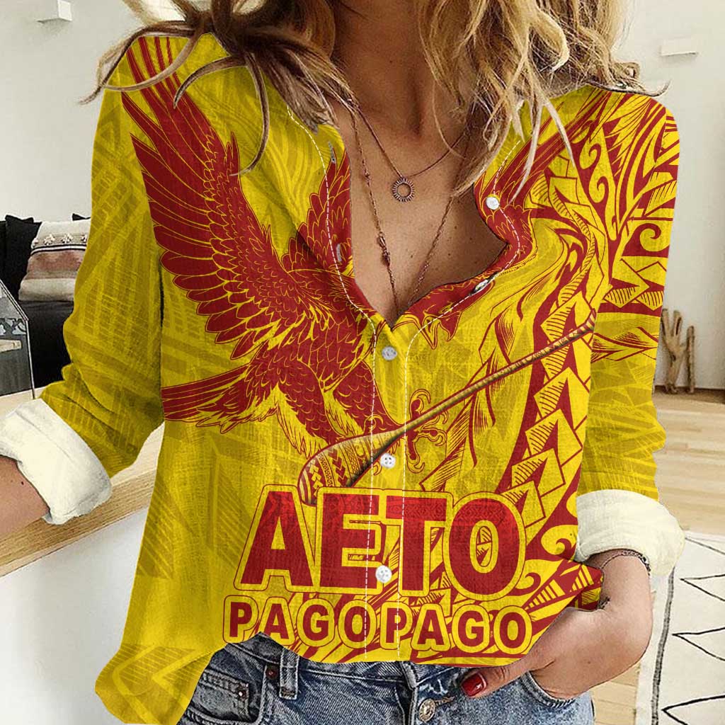 Samoa Pago Pago Aeto Women Casual Shirt Wingstyle Red-Gold Color - Polynesian Pride