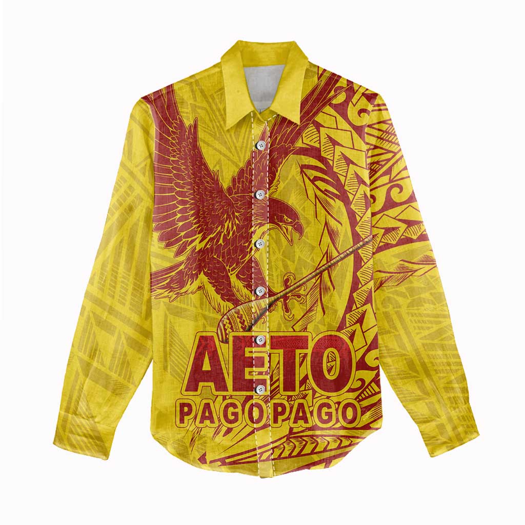 Samoa Pago Pago Aeto Women Casual Shirt Wingstyle Red-Gold Color - Polynesian Pride