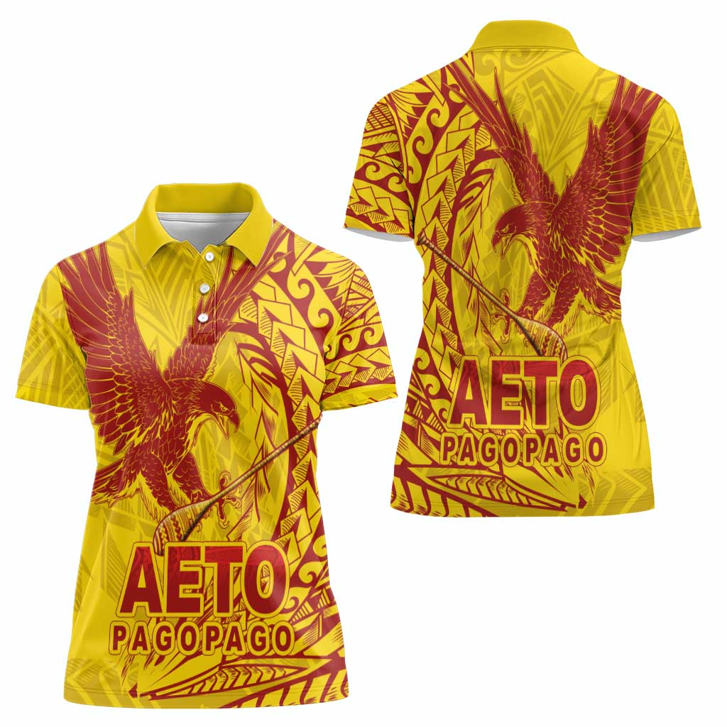 Samoa Pago Pago Aeto Women Polo Shirt Wingstyle Red-Gold Color - Polynesian Pride