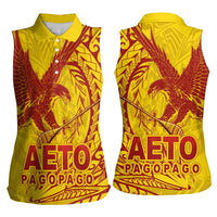 Samoa Pago Pago Aeto Women Sleeveless Polo Shirt Wingstyle Red-Gold Color - Polynesian Pride