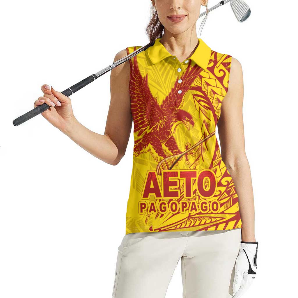 Samoa Pago Pago Aeto Women Sleeveless Polo Shirt Wingstyle Red-Gold Color - Polynesian Pride