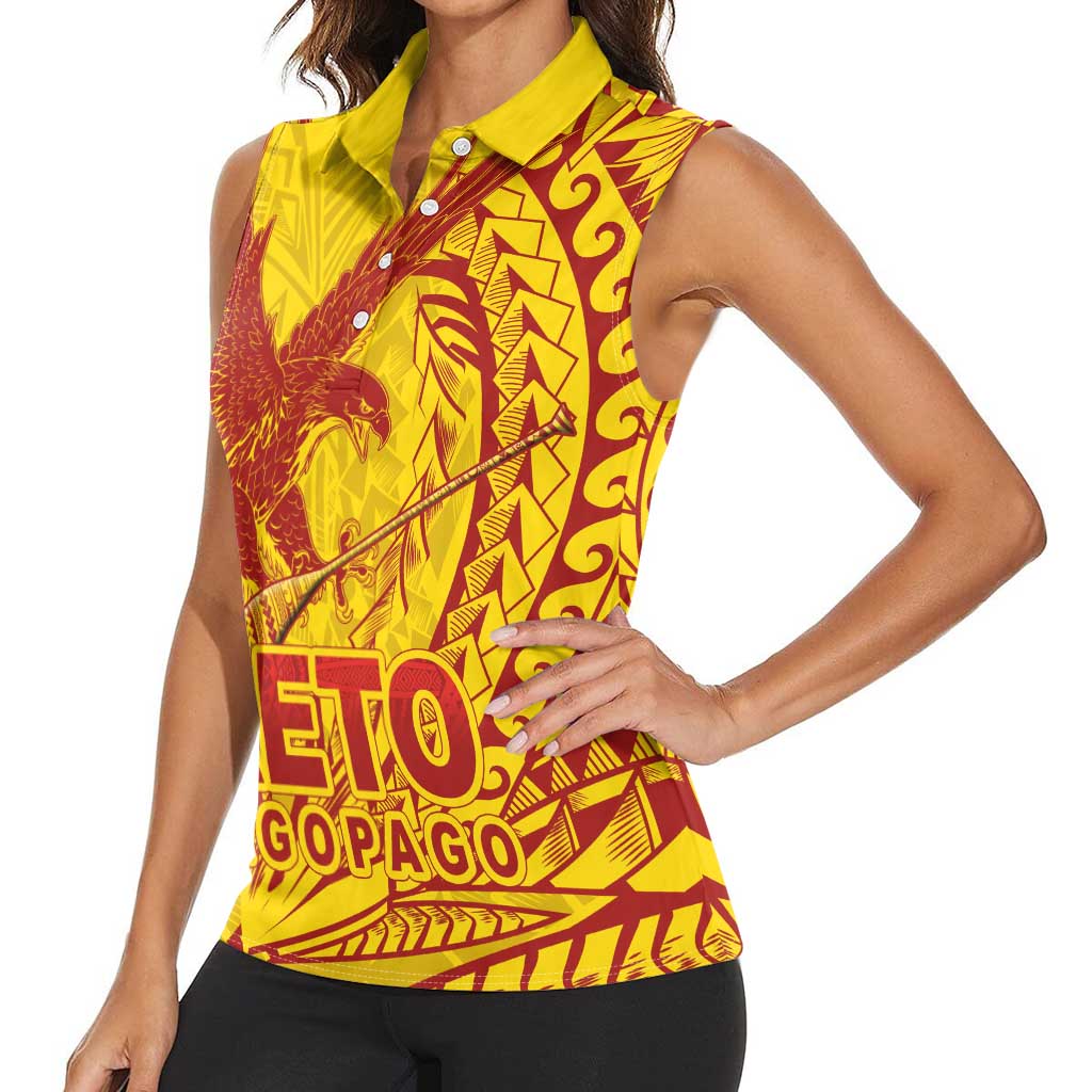 Samoa Pago Pago Aeto Women Sleeveless Polo Shirt Wingstyle Red-Gold Color - Polynesian Pride