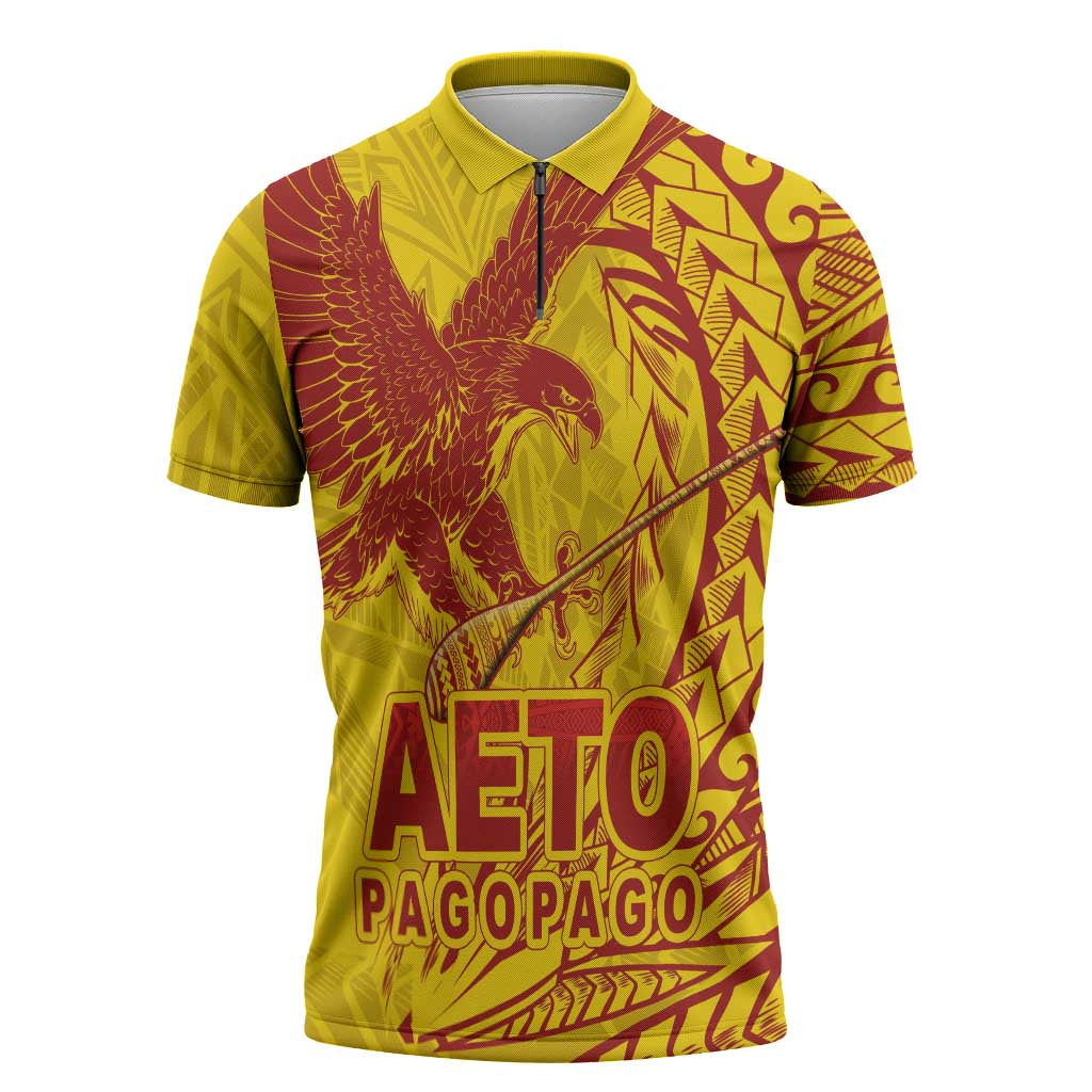 Samoa Pago Pago Aeto Zipper Polo Shirt Wingstyle Red-Gold Color - Polynesian Pride