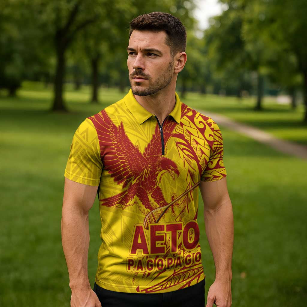 Samoa Pago Pago Aeto Zipper Polo Shirt Wingstyle Red-Gold Color - Polynesian Pride