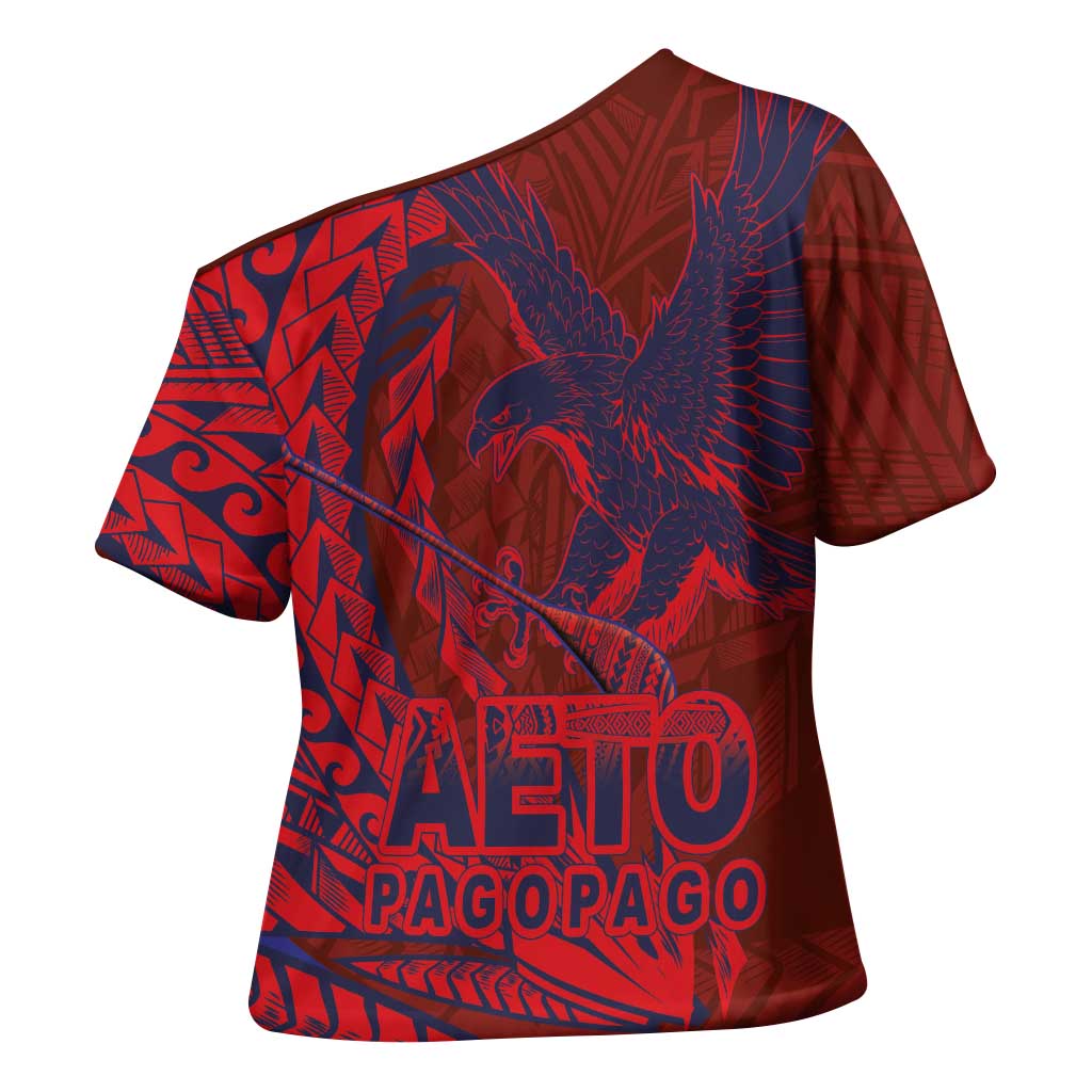 Samoa Pago Pago Aeto Cross Shoulder Shirt Wingstyle Red-Blue Color - Polynesian Pride