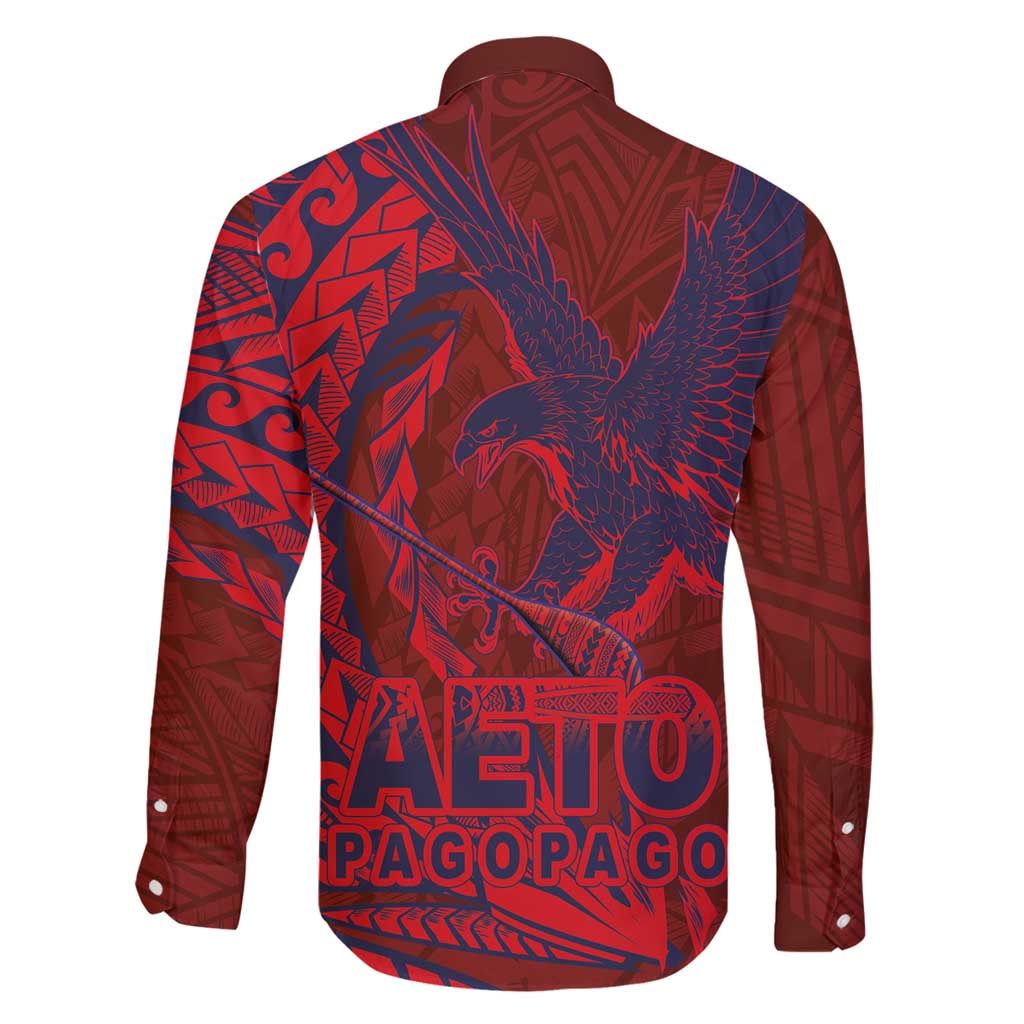 Samoa Pago Pago Aeto Family Matching Long Sleeve Bodycon Dress and Hawaiian Shirt Wingstyle Red-Blue Color - Polynesian Pride