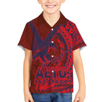 Samoa Pago Pago Aeto Family Matching Off The Shoulder Long Sleeve Dress and Hawaiian Shirt Wingstyle Red-Blue Color - Polynesian Pride
