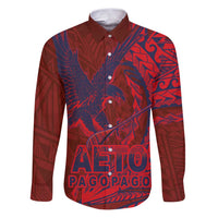 Samoa Pago Pago Aeto Family Matching Puletasi and Hawaiian Shirt Wingstyle Red-Blue Color - Polynesian Pride