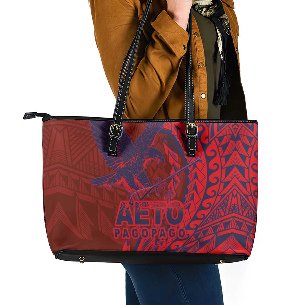 Samoa Pago Pago Aeto Leather Tote Bag Wingstyle Red-Blue Color - Polynesian Pride