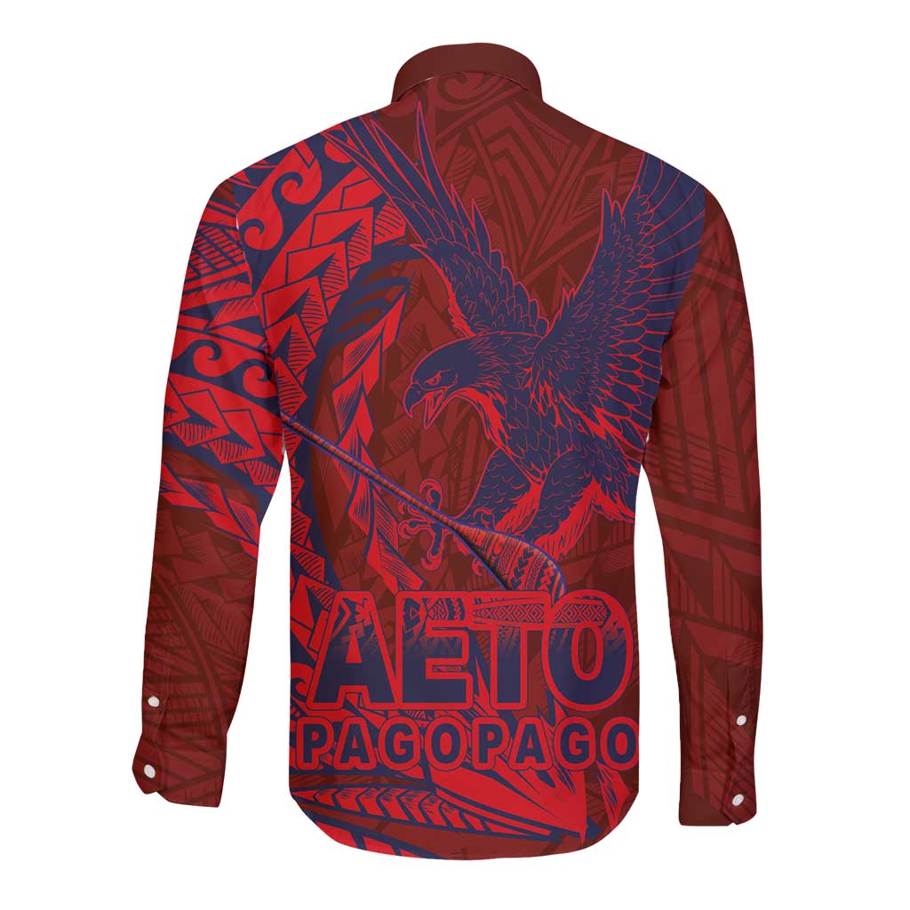 Samoa Pago Pago Aeto Long Sleeve Button Shirt Wingstyle Red-Blue Color - Polynesian Pride
