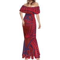 Samoa Pago Pago Aeto Mermaid Dress Wingstyle Red-Blue Color - Polynesian Pride