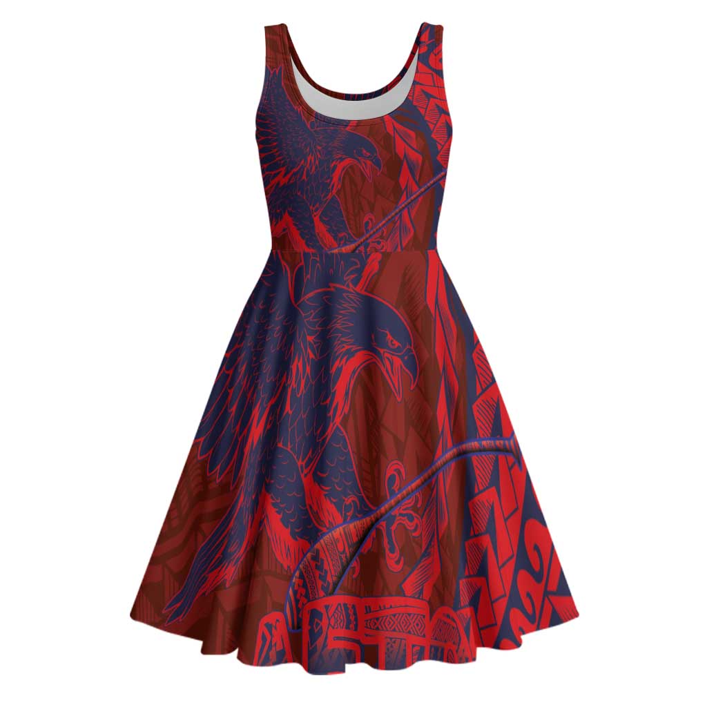 Samoa Pago Pago Aeto Midi Dress Wingstyle Red-Blue Color - Polynesian Pride