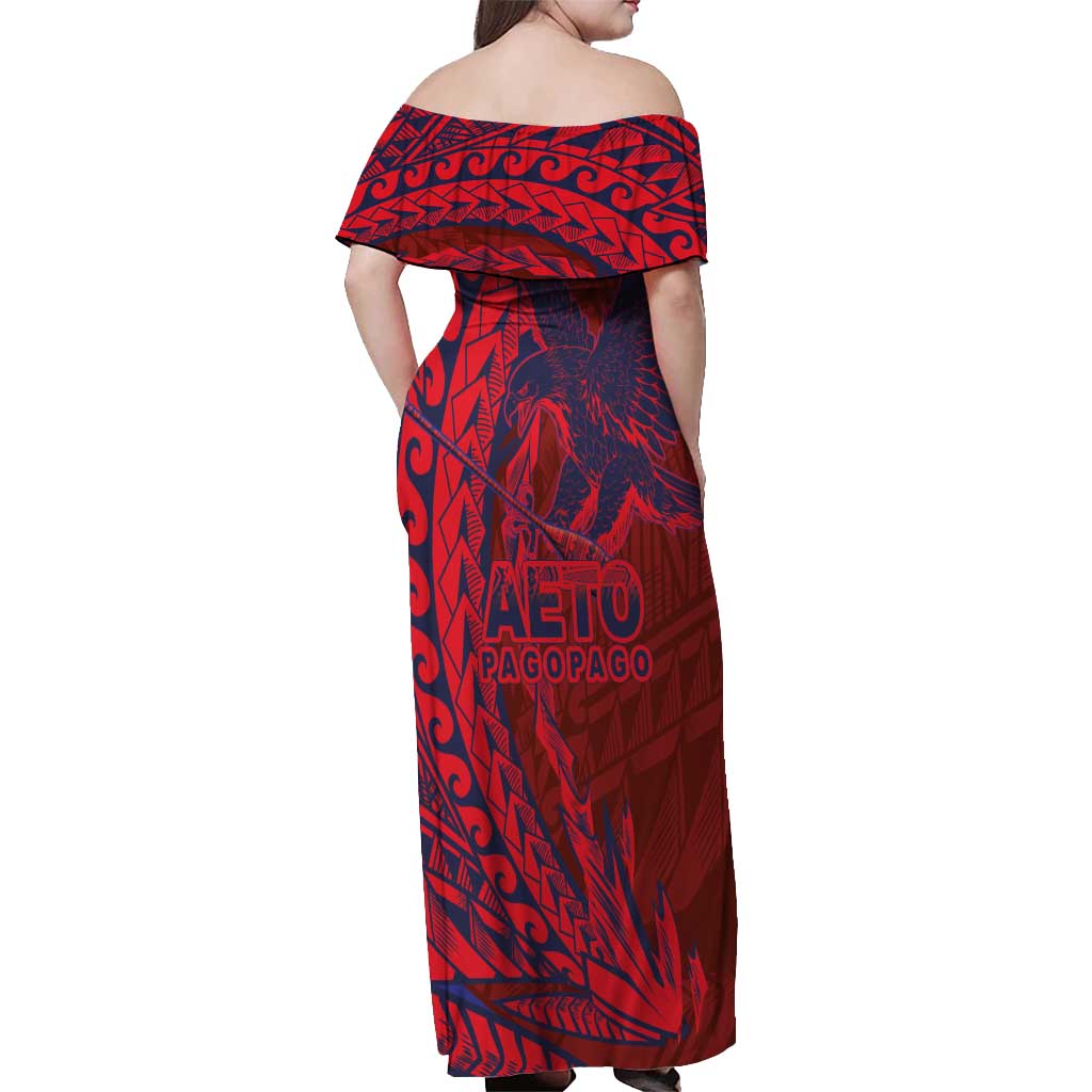Samoa Pago Pago Aeto Off Shoulder Maxi Dress Wingstyle Red-Blue Color - Polynesian Pride