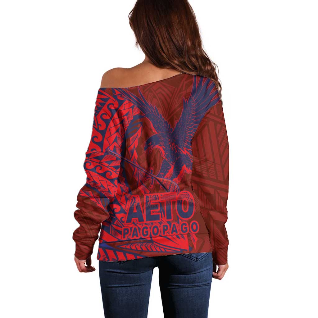 Samoa Pago Pago Aeto Off Shoulder Sweater Wingstyle Red-Blue Color - Polynesian Pride