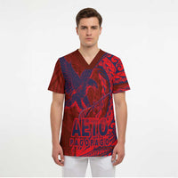 American Samoa Pago Pago Aeto Scrub Top Wingstyle Red-Blue Color - Polynesian Pride