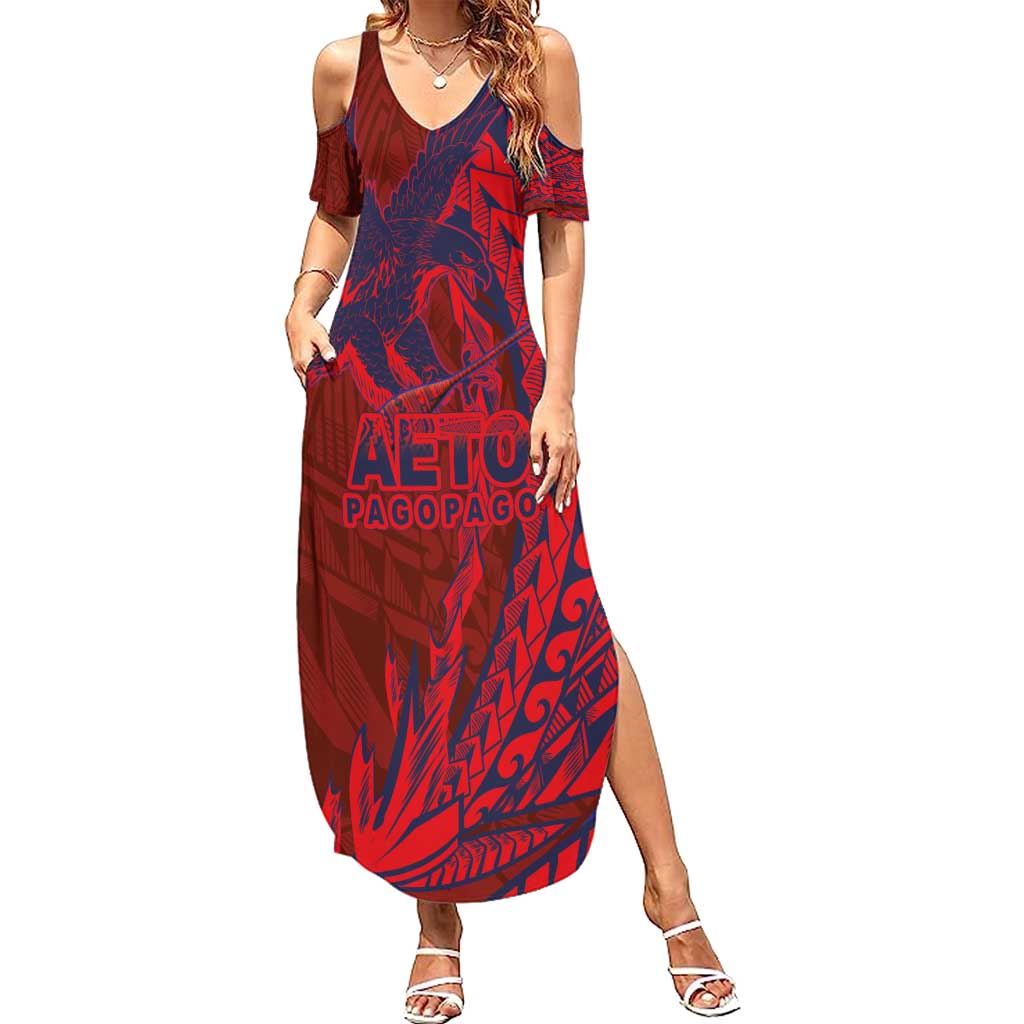 Samoa Pago Pago Aeto Summer Maxi Dress Wingstyle Red-Blue Color - Polynesian Pride