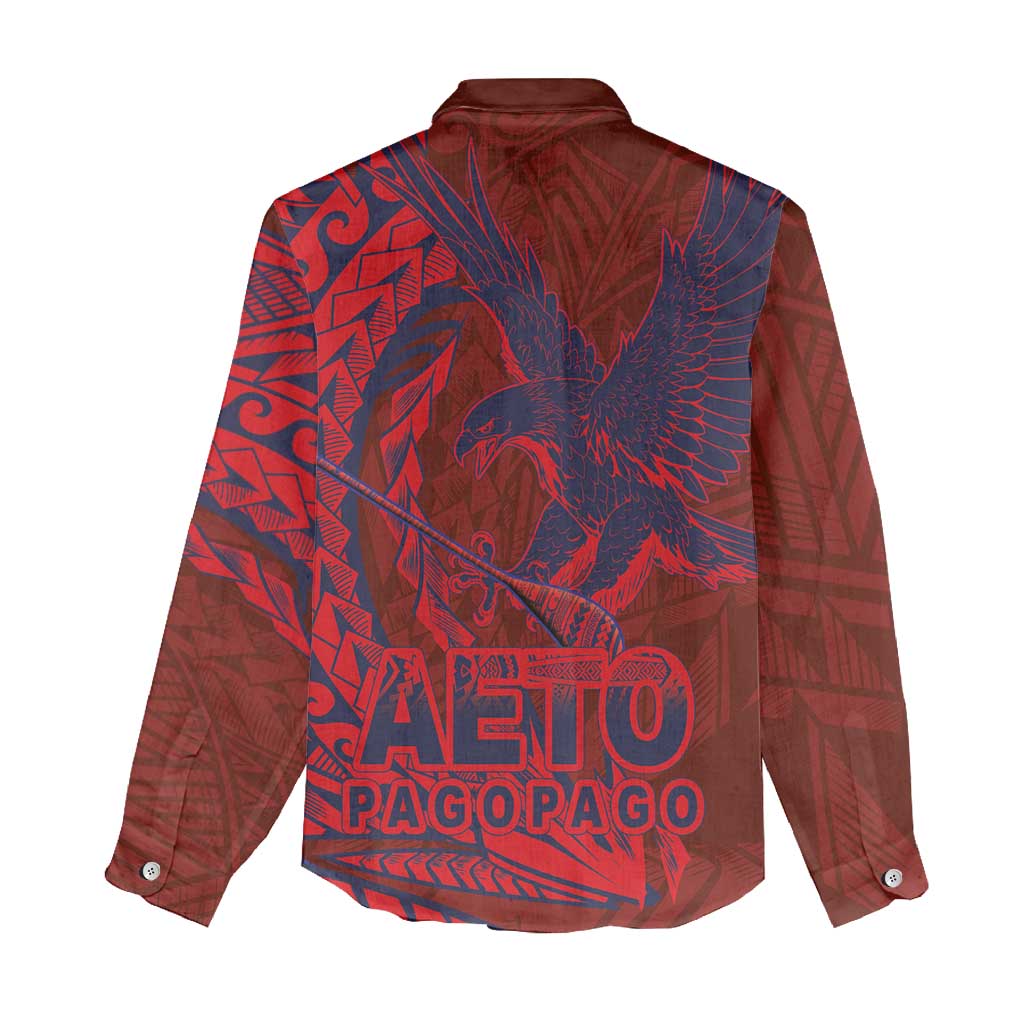Samoa Pago Pago Aeto Women Casual Shirt Wingstyle Red-Blue Color - Polynesian Pride