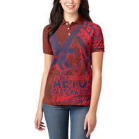 Samoa Pago Pago Aeto Women Polo Shirt Wingstyle Red-Blue Color - Polynesian Pride