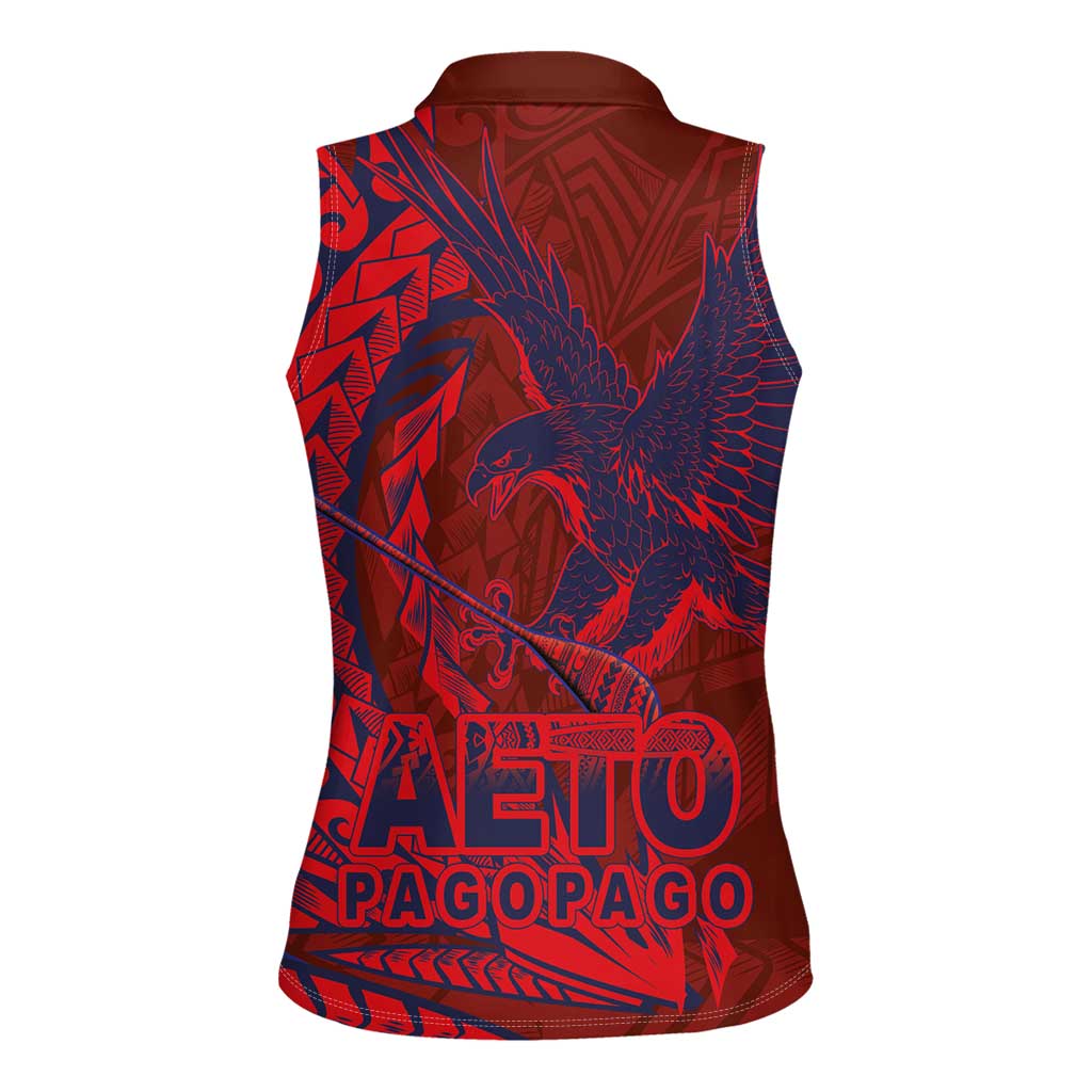 Samoa Pago Pago Aeto Women Sleeveless Polo Shirt Wingstyle Red-Blue Color - Polynesian Pride