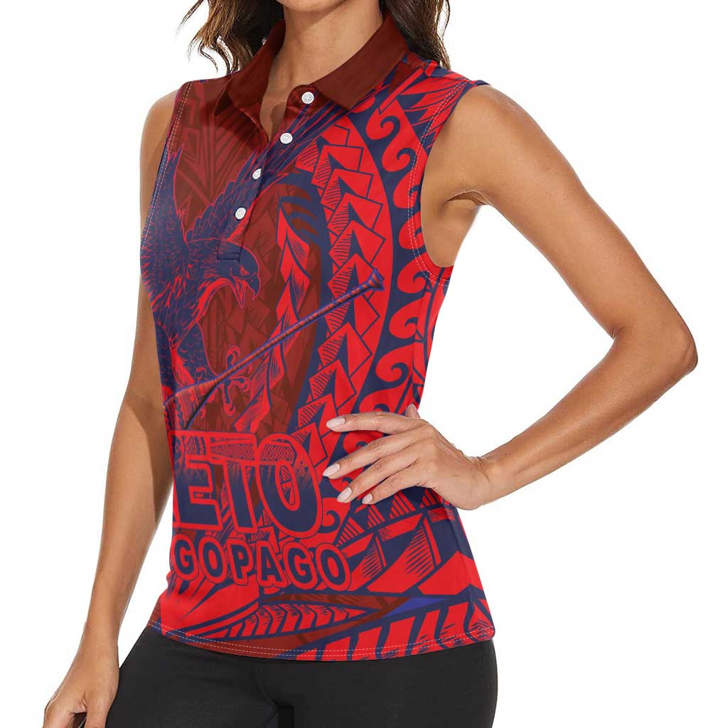 Samoa Pago Pago Aeto Women Sleeveless Polo Shirt Wingstyle Red-Blue Color - Polynesian Pride