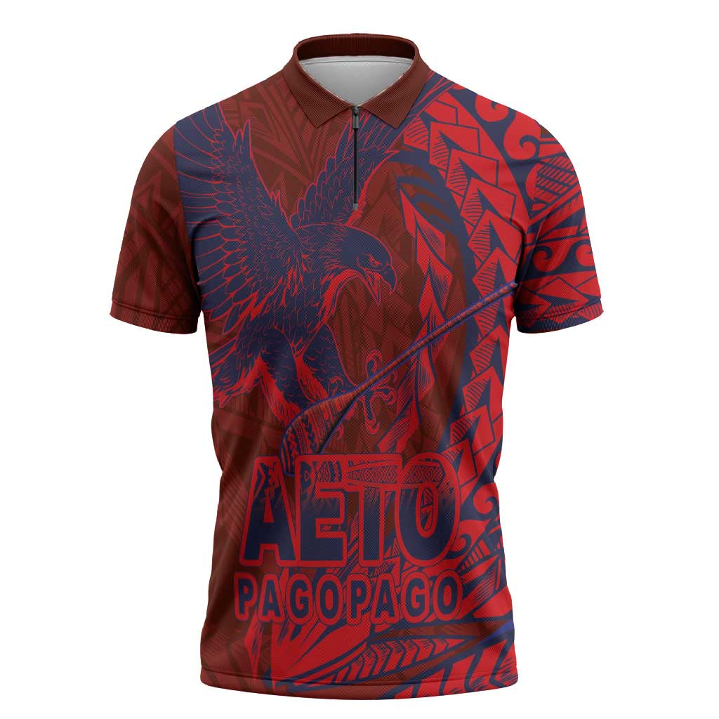 Samoa Pago Pago Aeto Zipper Polo Shirt Wingstyle Red-Blue Color - Polynesian Pride