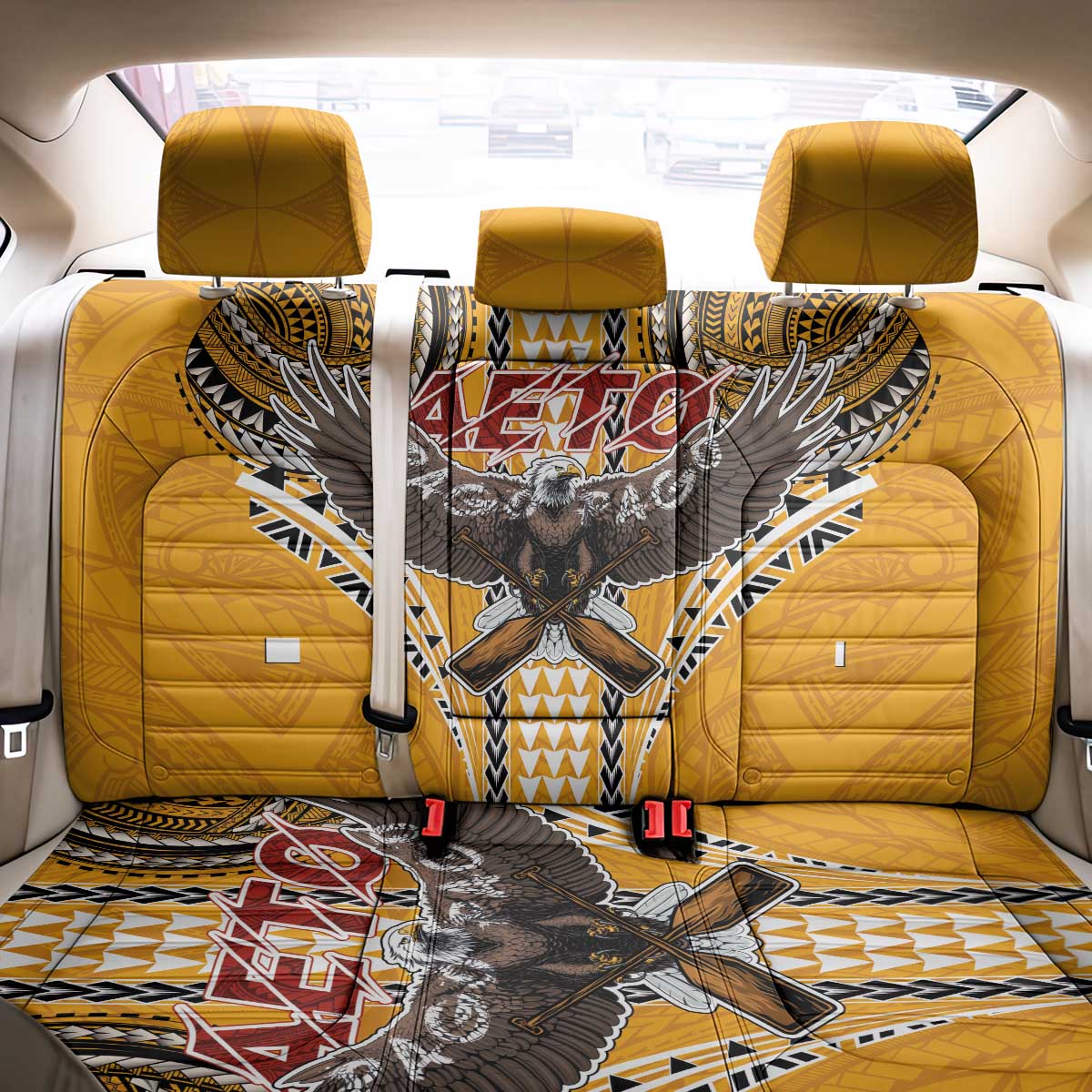 Samoa Pago Pago Aeto Back Car Seat Cover Bald Eagle with Polynesian Art Tattoos - Polynesian Pride