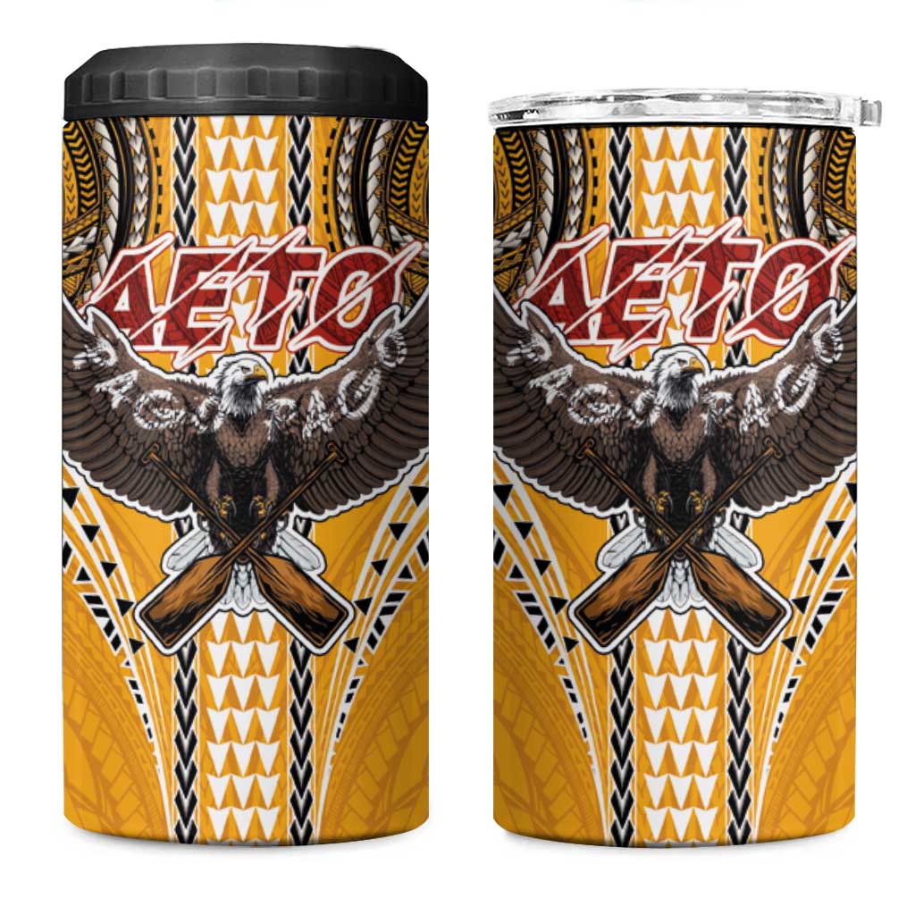 Samoa Pago Pago Aeto 4 in 1 Can Cooler Tumbler Bald Eagle with Polynesian Art Tattoos - Polynesian Pride