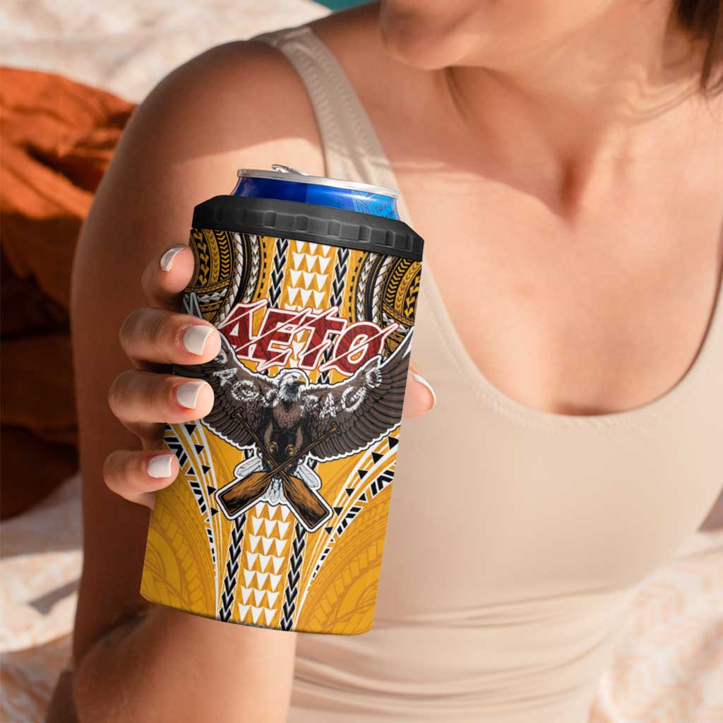 Samoa Pago Pago Aeto 4 in 1 Can Cooler Tumbler Bald Eagle with Polynesian Art Tattoos - Polynesian Pride