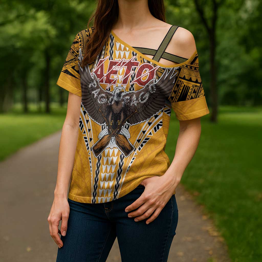 Samoa Pago Pago Aeto Cross Shoulder Shirt Bald Eagle with Polynesian Art Tattoos - Polynesian Pride