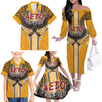 Samoa Pago Pago Aeto Family Matching Off The Shoulder Long Sleeve Dress and Hawaiian Shirt Bald Eagle with Polynesian Art Tattoos - Polynesian Pride