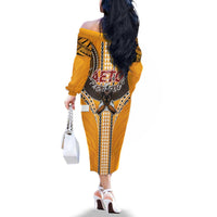 Samoa Pago Pago Aeto Family Matching Off The Shoulder Long Sleeve Dress and Hawaiian Shirt Bald Eagle with Polynesian Art Tattoos - Polynesian Pride